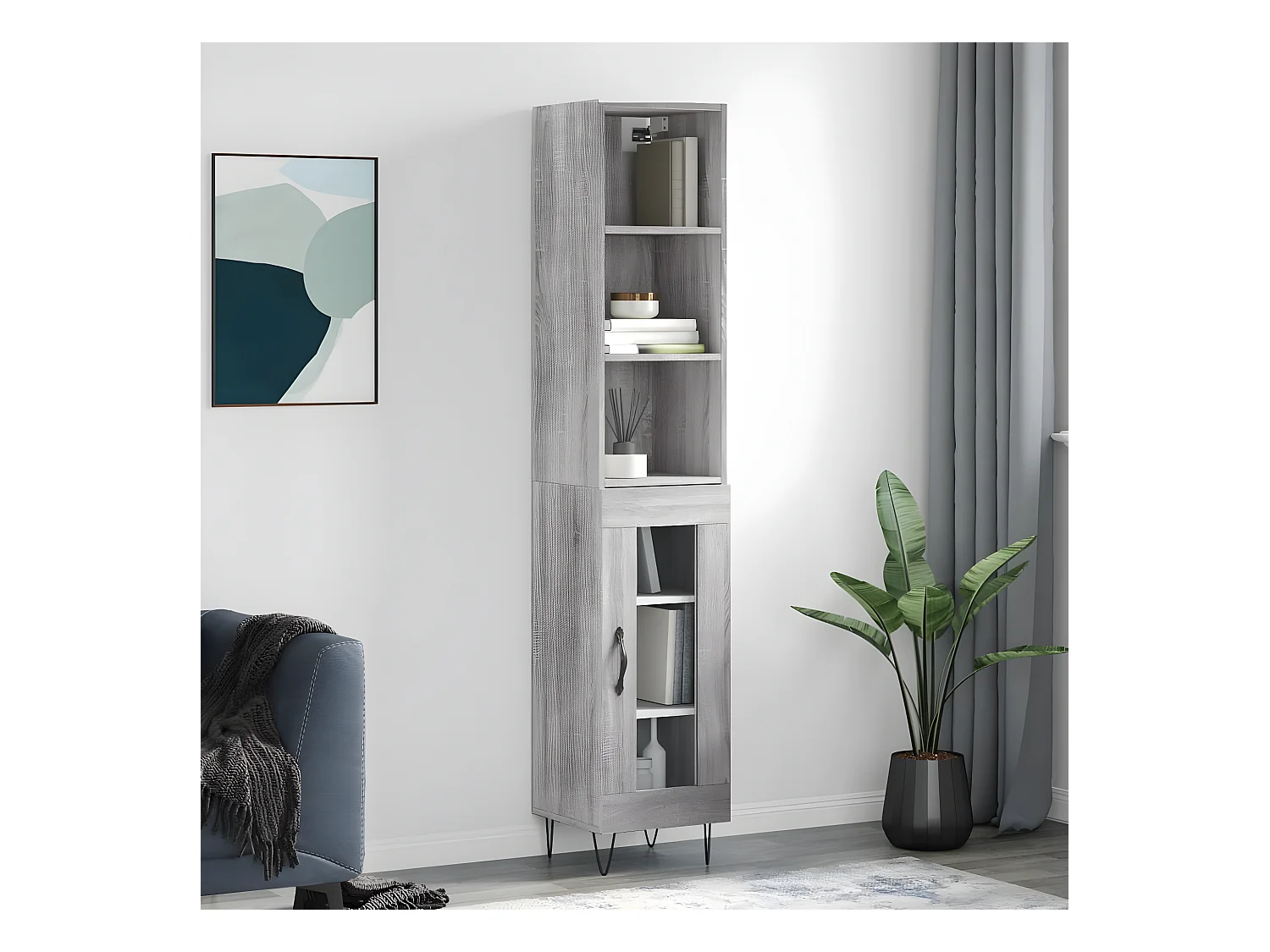 Sonoma hoog dressoir grijs 34,5x34x180 cm Bewerkt hout
