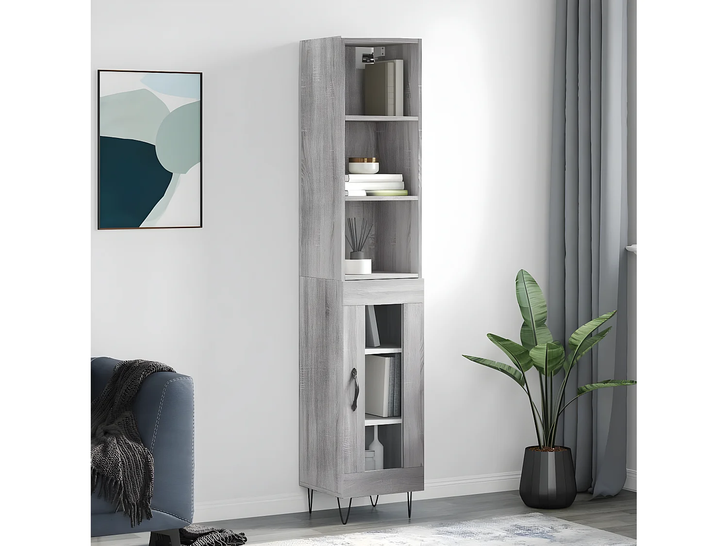 Sonoma hohes Sideboard grau 34,5x34x180 cm Holzwerkstoff