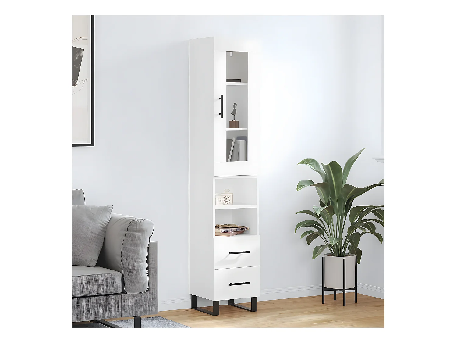 Buffet haut Blanc 34,5x34x180 cm Bois d'ingénierie