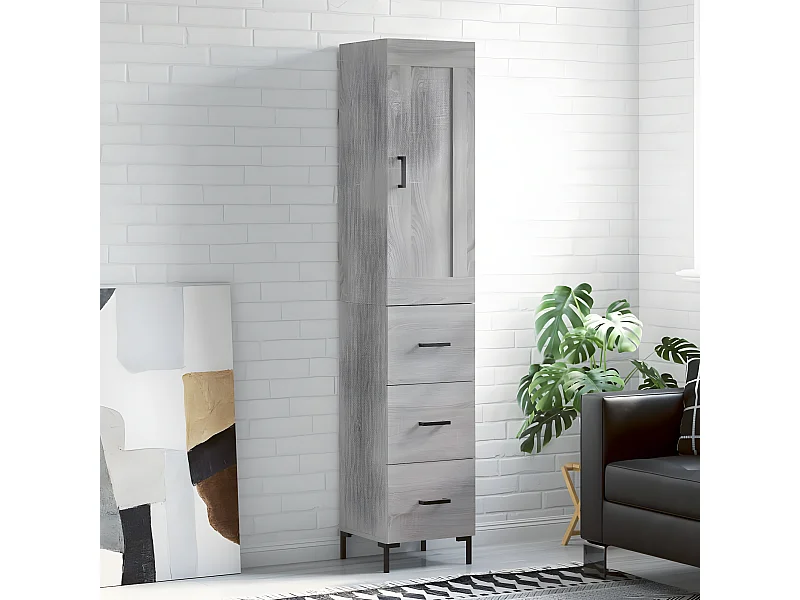 Credenza alta Sonoma grigia 34,5x34x180 cm MDF