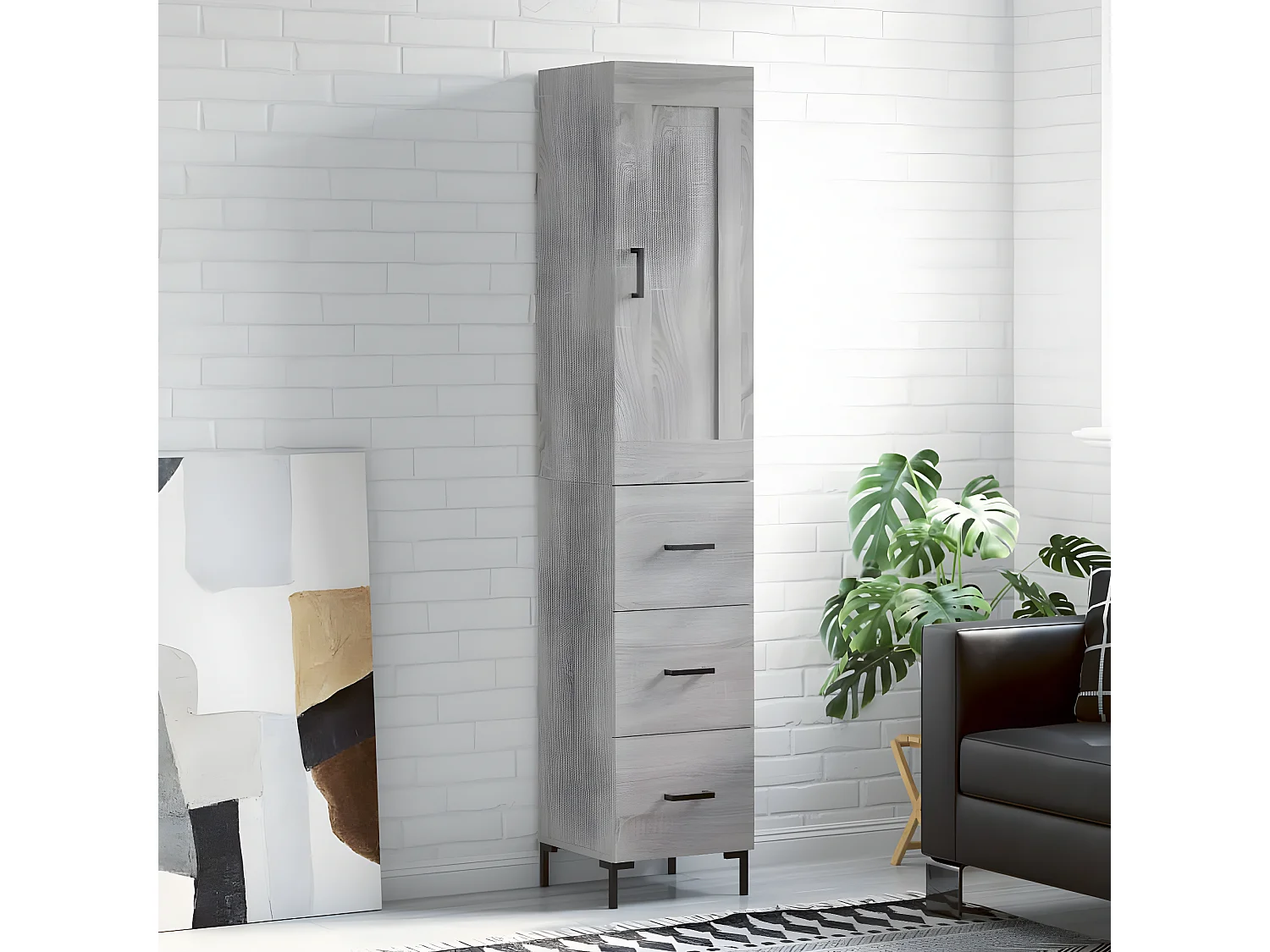 Credenza alta Sonoma grigia 34,5x34x180 cm MDF