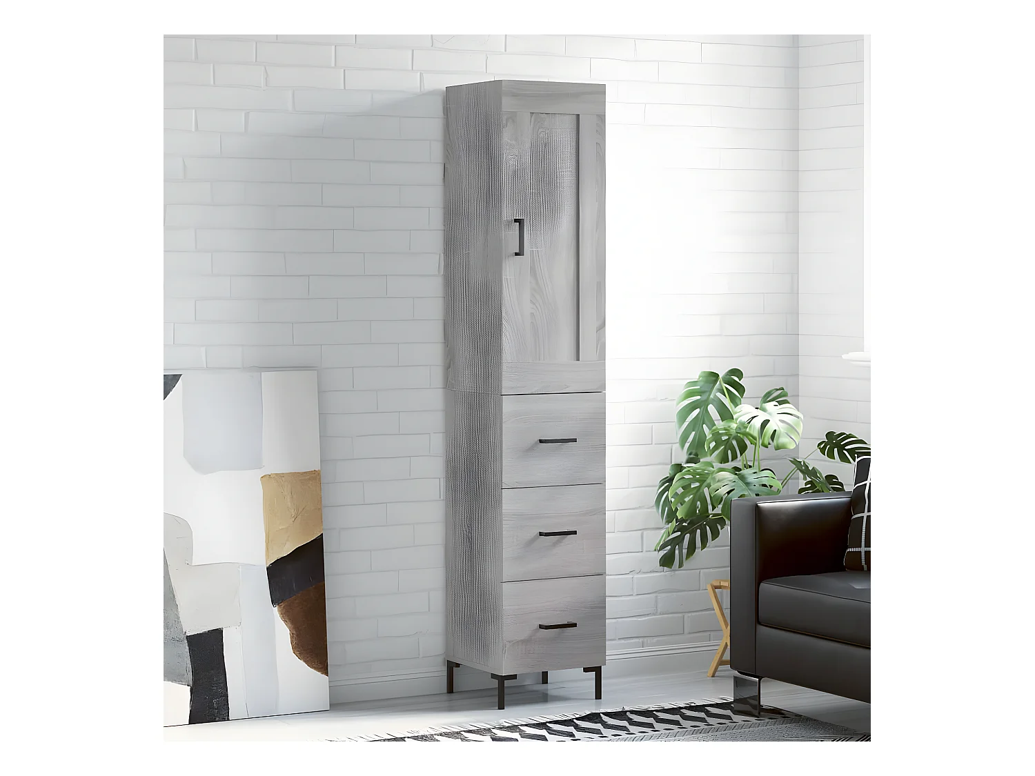 Credenza alta Sonoma grigia 34,5x34x180 cm MDF