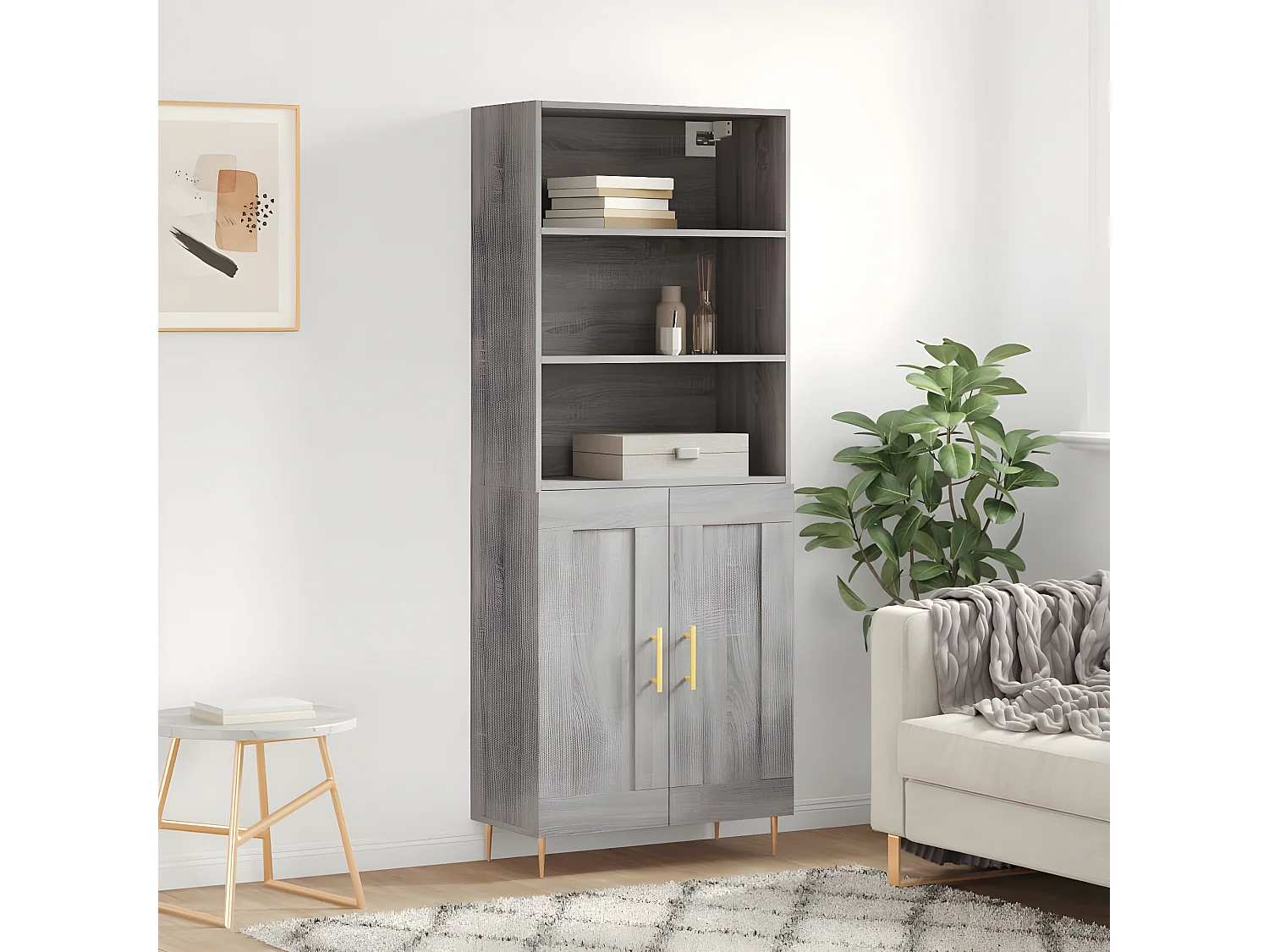 Credenza alta Sonoma grigia 69,5x34x180 cm MDF