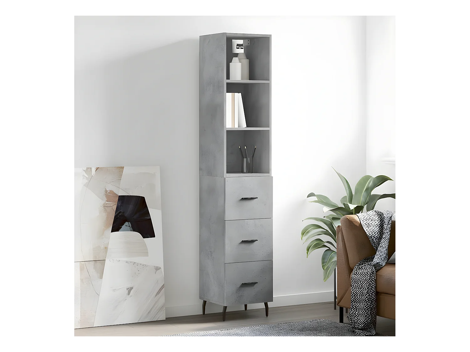 Hoog dressoir Betongrijs 34,5x34x180 cm Bewerkt hout