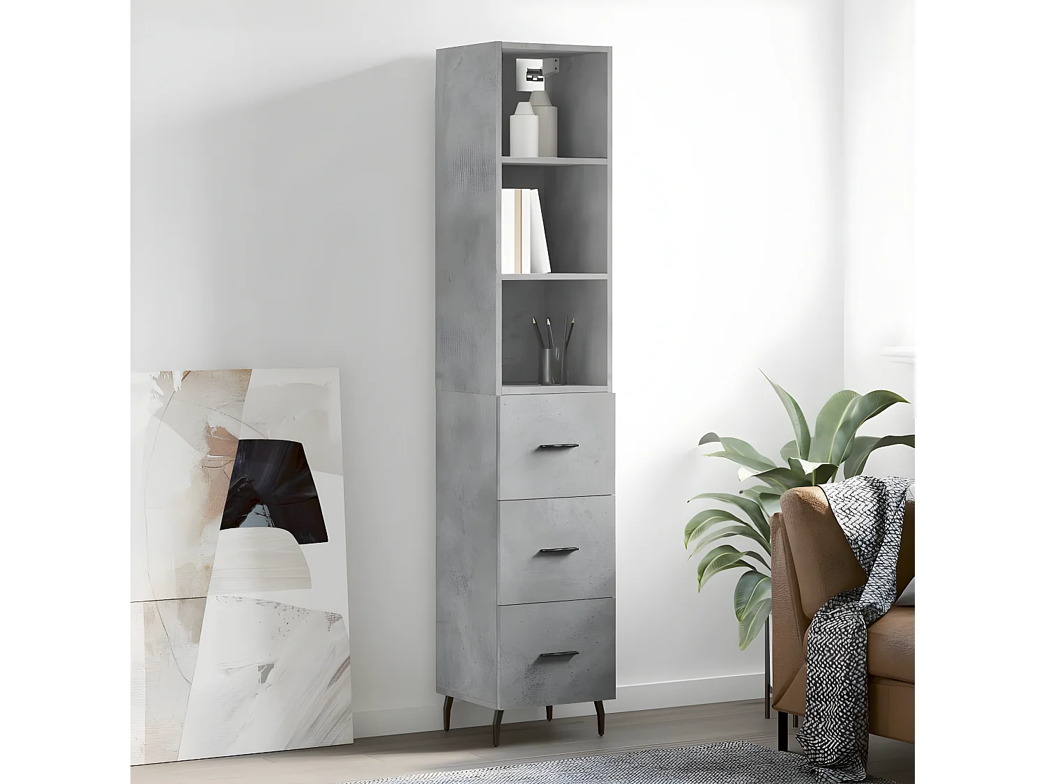 Hoog dressoir Betongrijs 34,5x34x180 cm Bewerkt hout