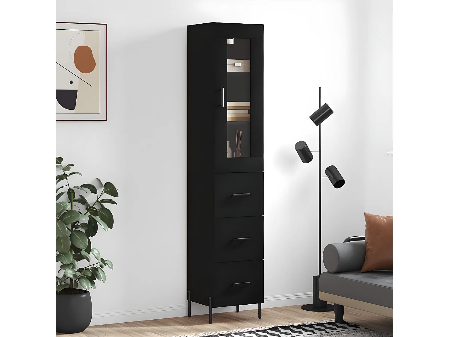 Buffet haut Noir 34,5x34x180 cm Bois d'ingénierie
