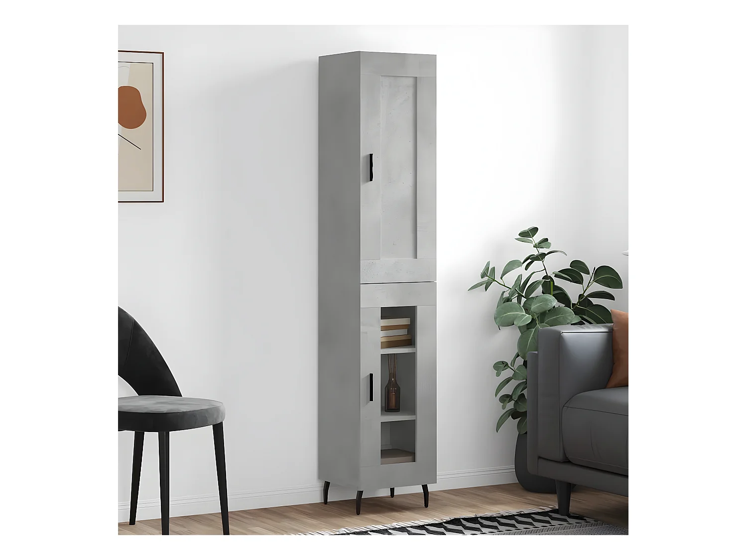 Hoog dressoir Betongrijs 34,5x34x180 cm Bewerkt hout
