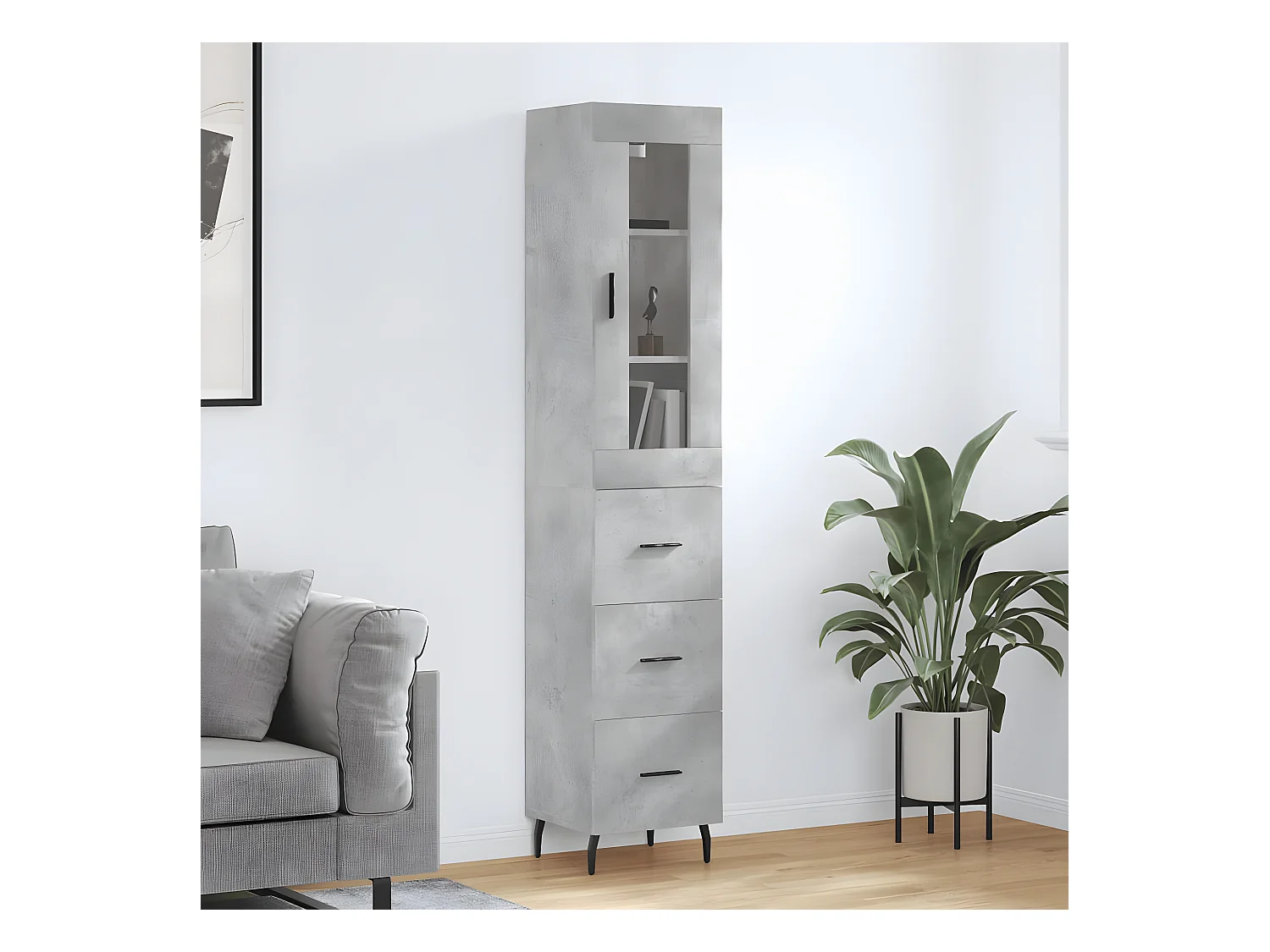 Hoog dressoir Betongrijs 34,5x34x180 cm Bewerkt hout