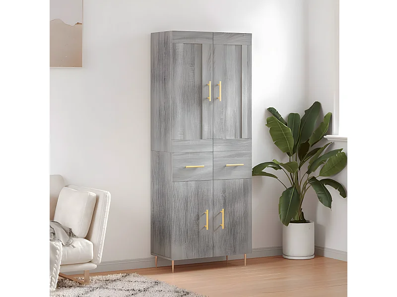Aparador alto Sonoma gris 69,5x34x180 cm madera contrachapada