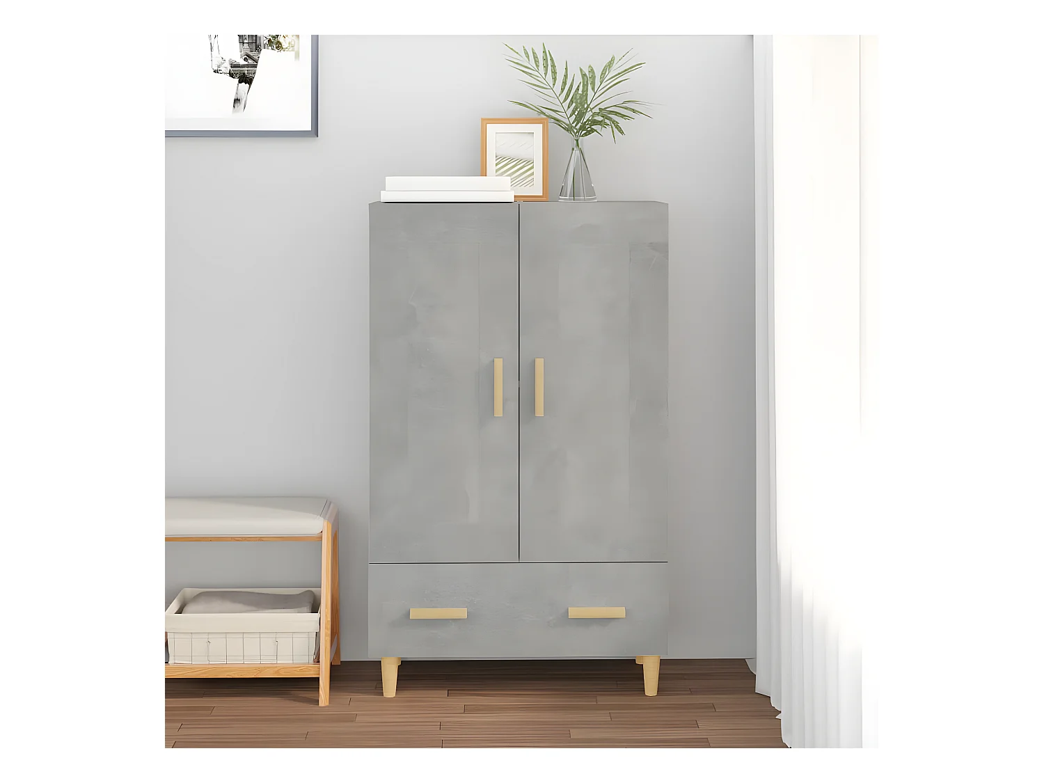 Credenza alta Grigio cemento 70x31x115 cm MDF