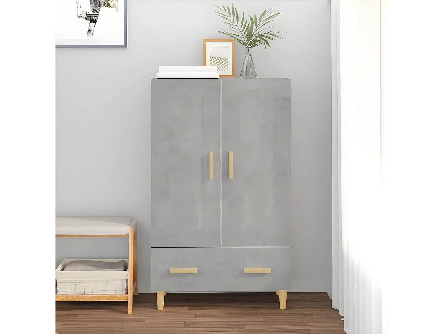 Credenza alta Grigio cemento 70x31x115 cm MDF