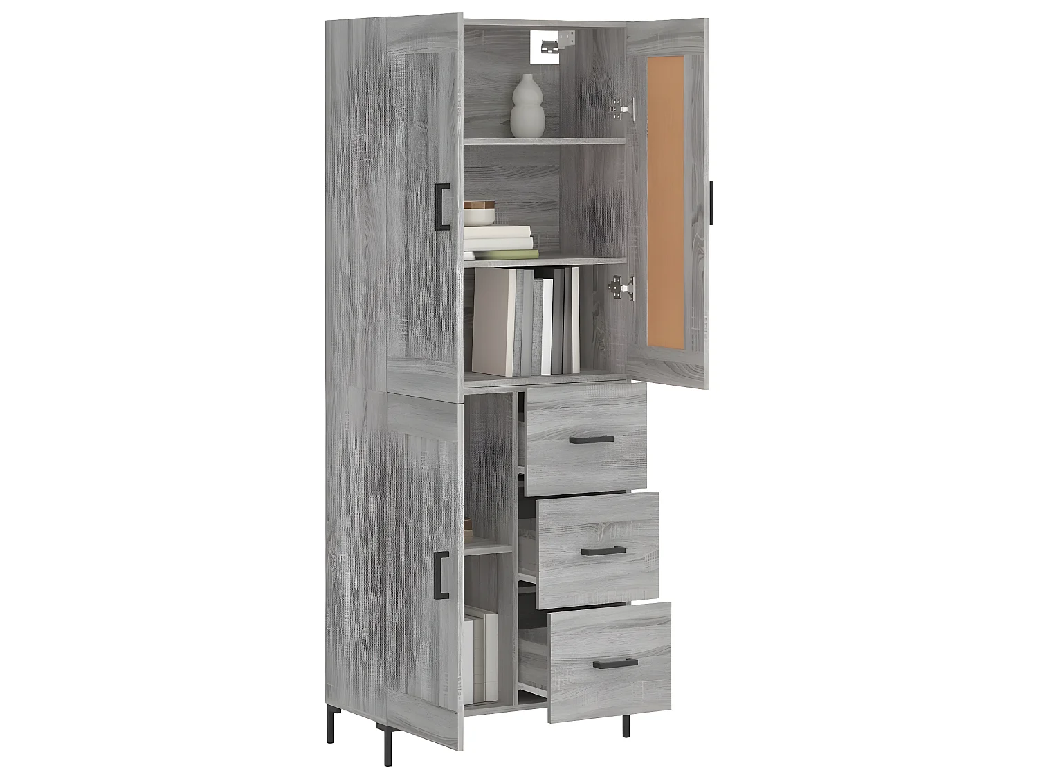 Credenza alta Sonoma grigia 69,5x34x180 cm MDF