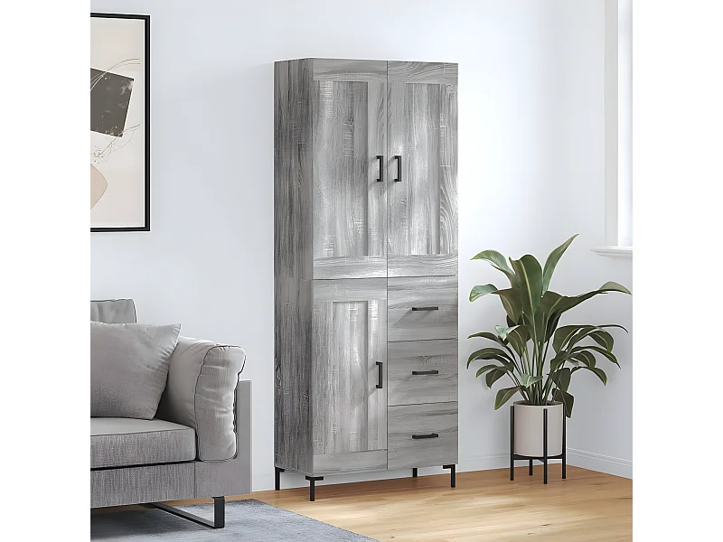 Credenza alta Sonoma grigia 69,5x34x180 cm MDF