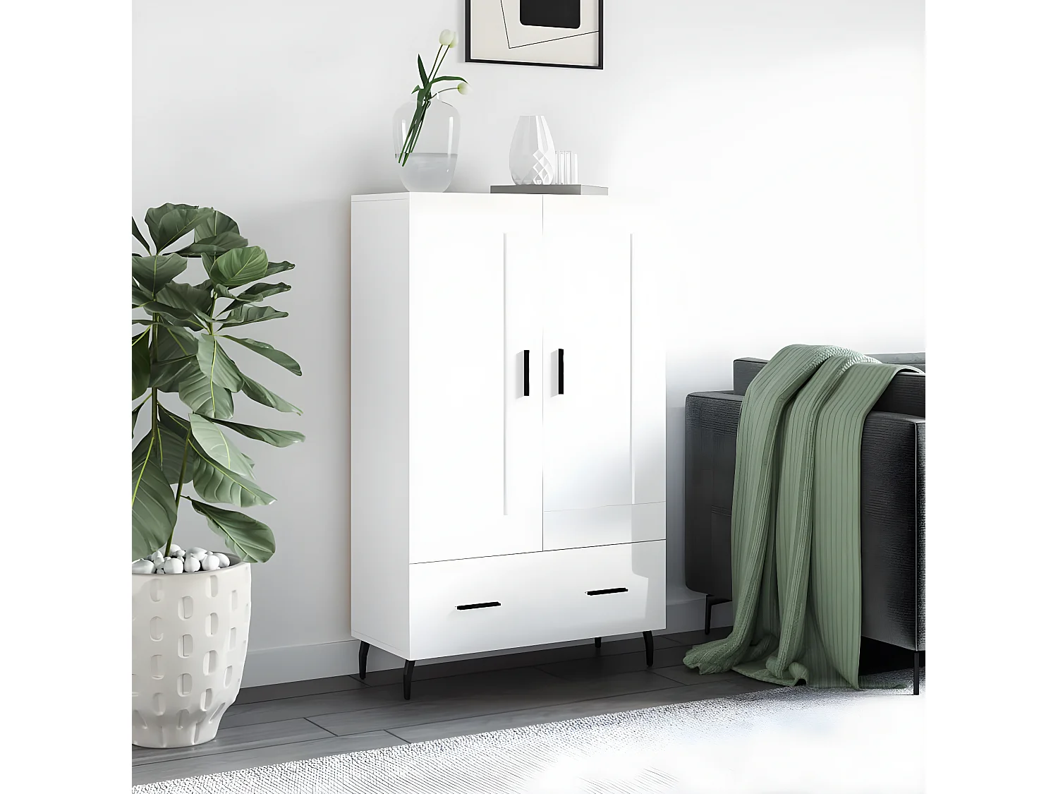 Credenza bianca lucida 69,5x31x115 cm in MDF