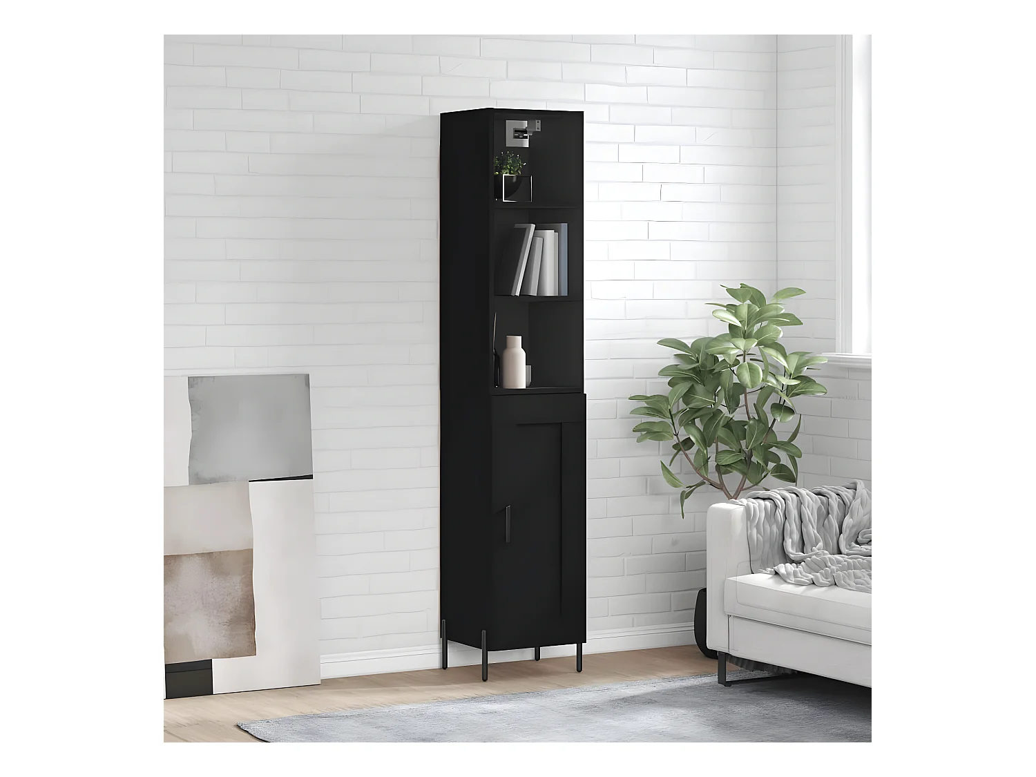 Buffet haut Noir 34,5x34x180 cm Bois d'ingénierie