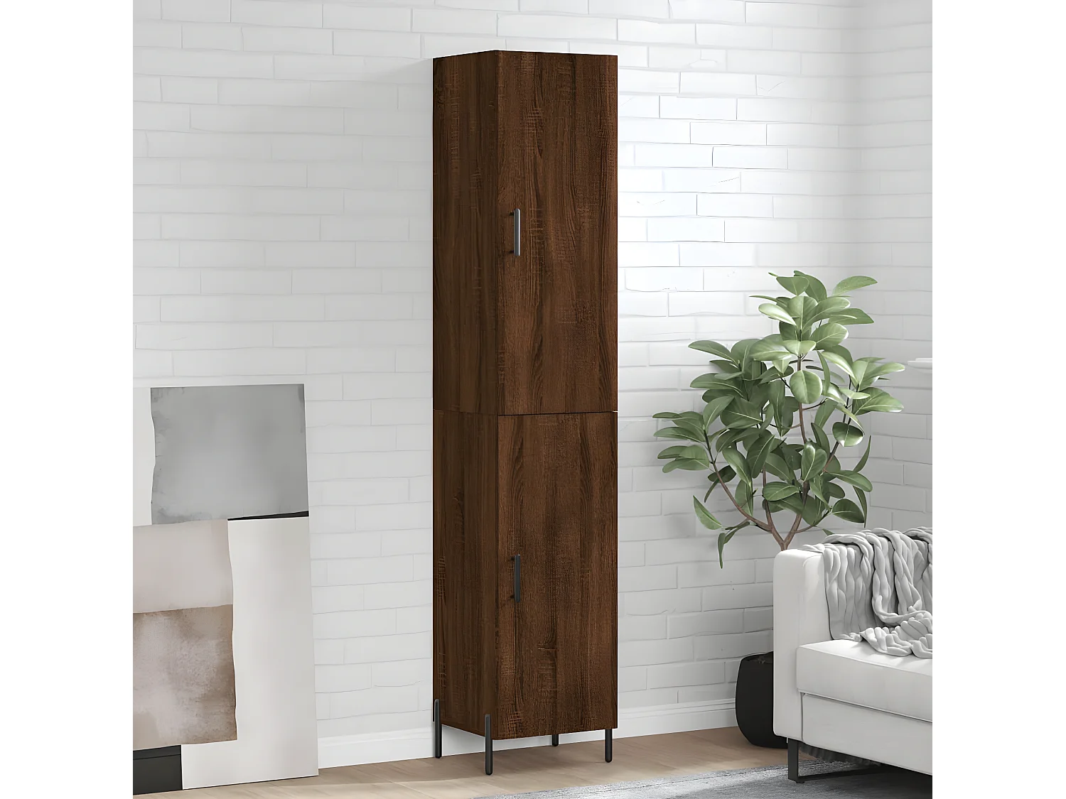 Buffet haut Chêne marron 34,5x34x180 cm Bois d'ingénierie