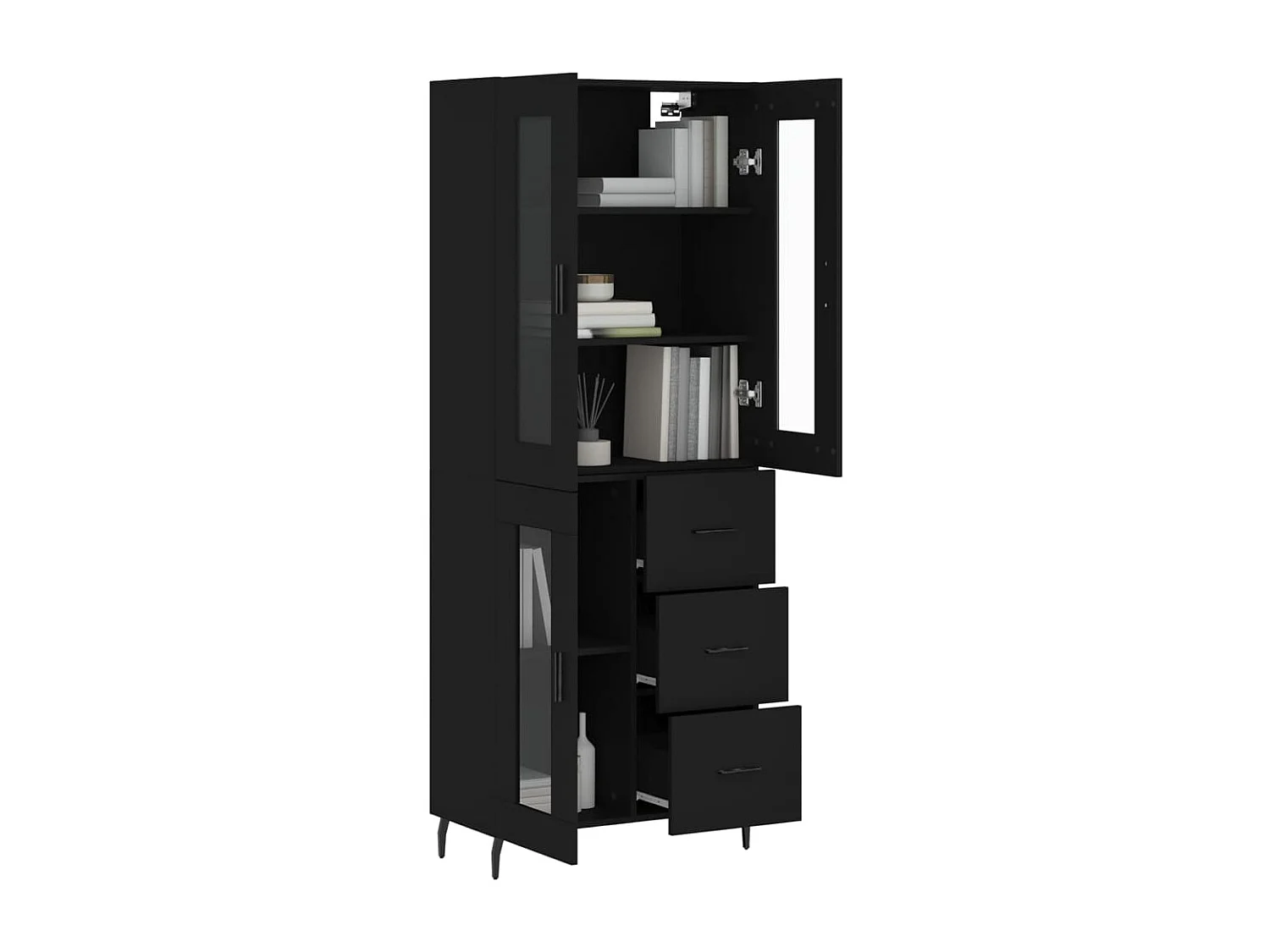 Hoog dressoir Zwart 69,5x34x180 cm Bewerkt hout