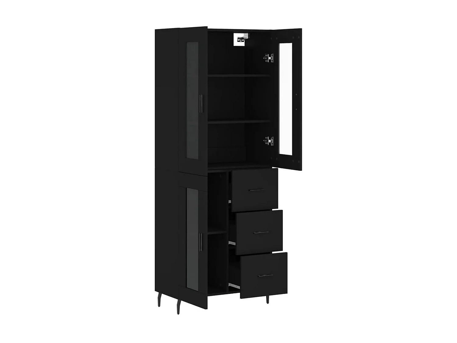 Hoog dressoir Zwart 69,5x34x180 cm Bewerkt hout