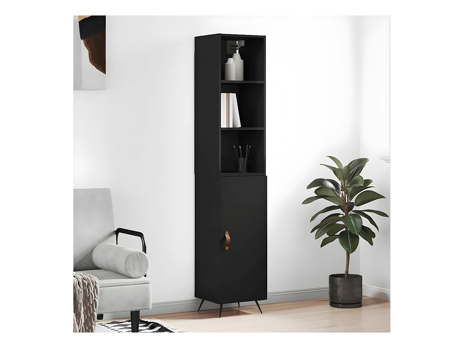 Buffet haut Noir 34,5x34x180 cm Bois d'ingénierie