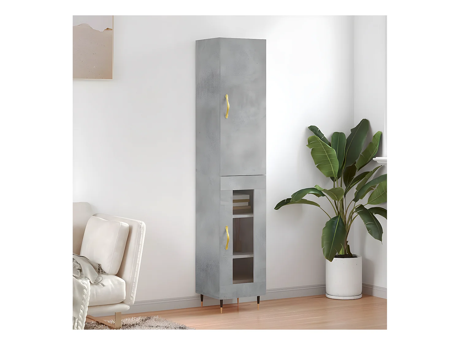 Credenza alta Grigio cemento 34,5x34x180 cm MDF