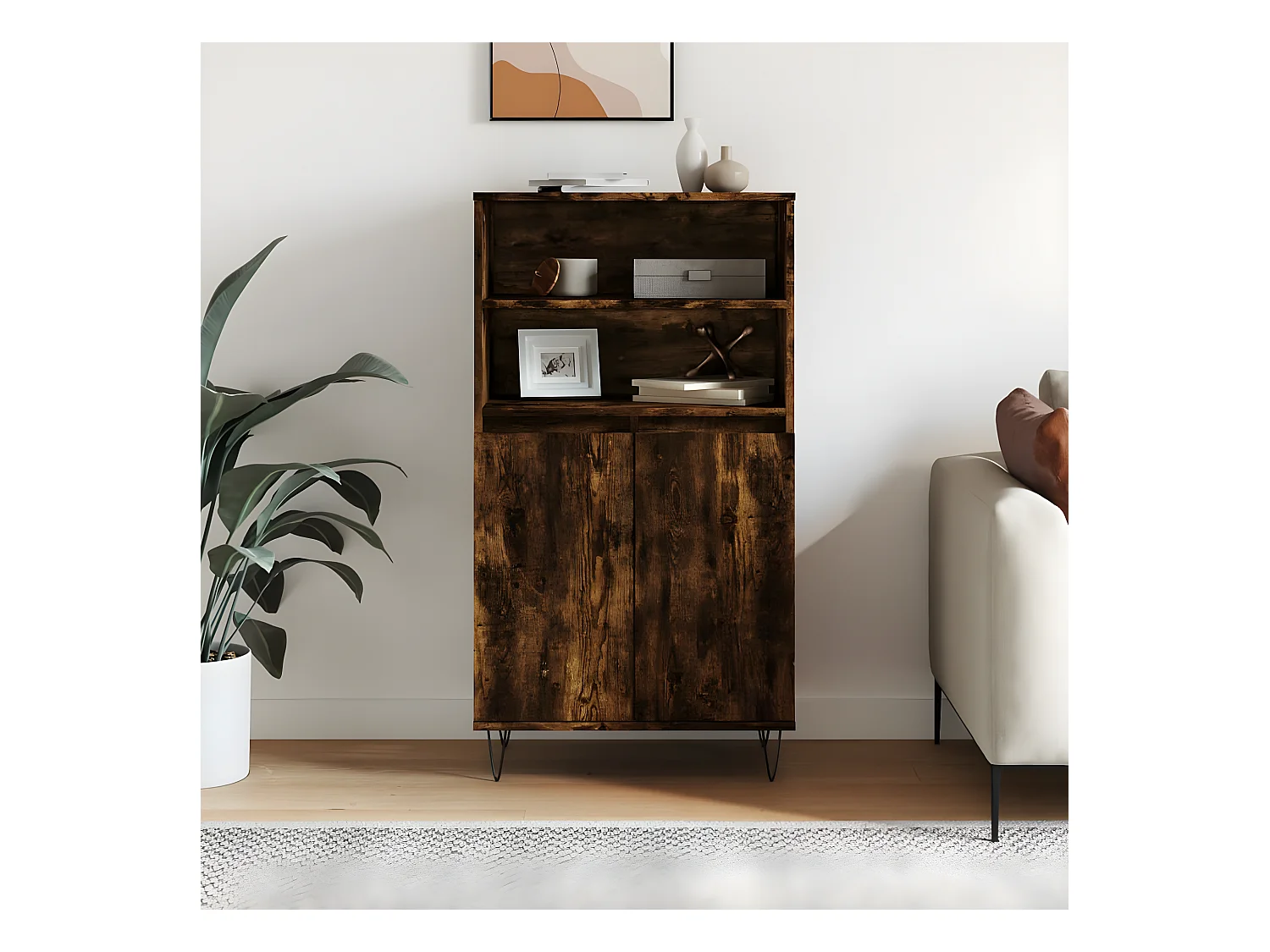Buffet haut Chêne fumé 60x36x110 cm Bois d'ingénierie