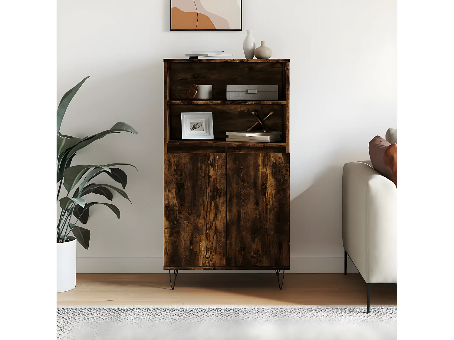 Hohes Sideboard Räuchereiche 60x36x110 cm Holzwerkstoff