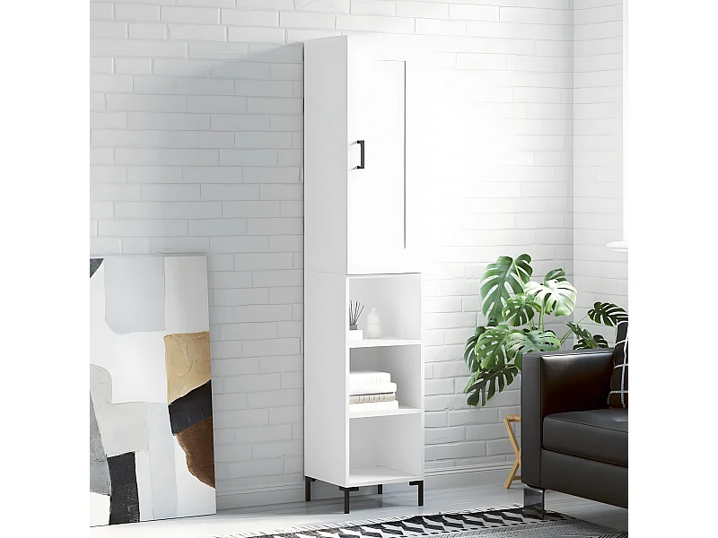 Aparador alto branco 34,5x34x180 cm Madeira trabalhada