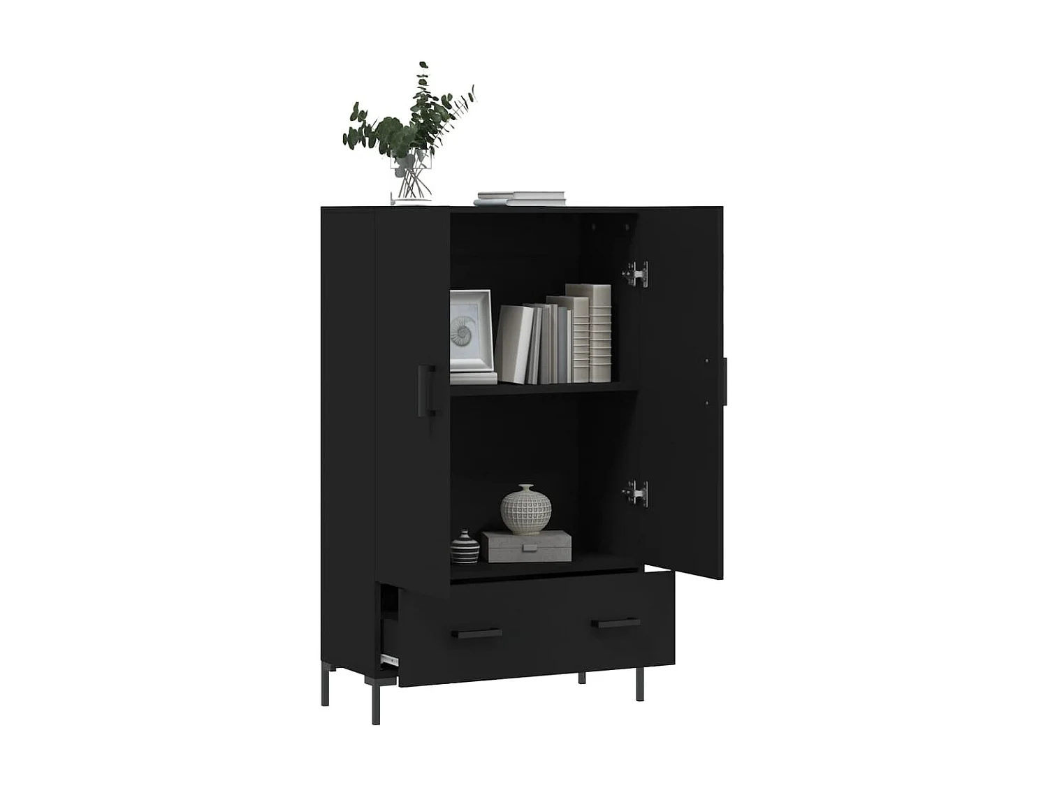 Buffet haut noir 69,5x31x115 cm bois d'ingénierie
