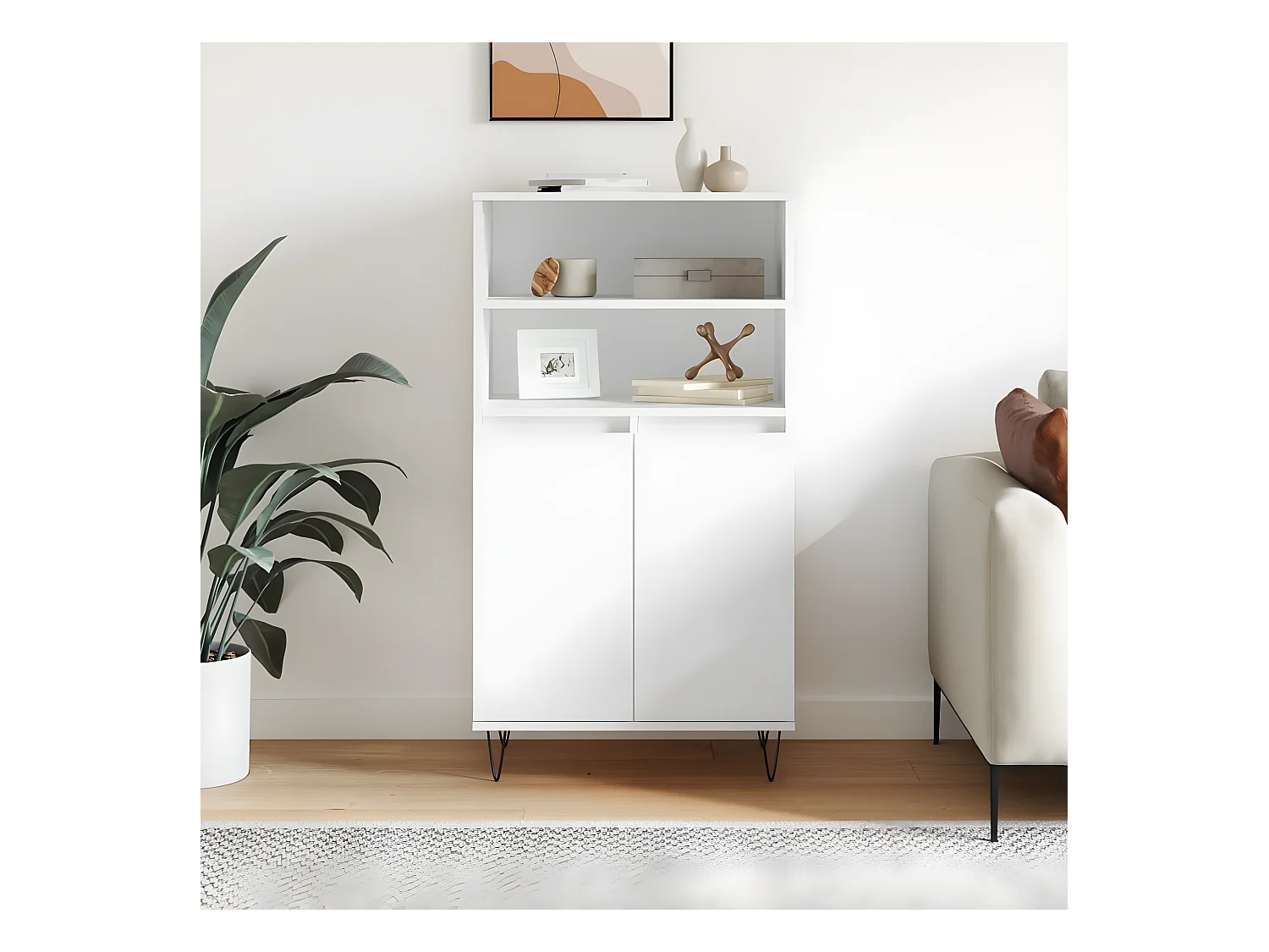 Buffet haut Blanc 60x36x110 cm Bois d'ingénierie