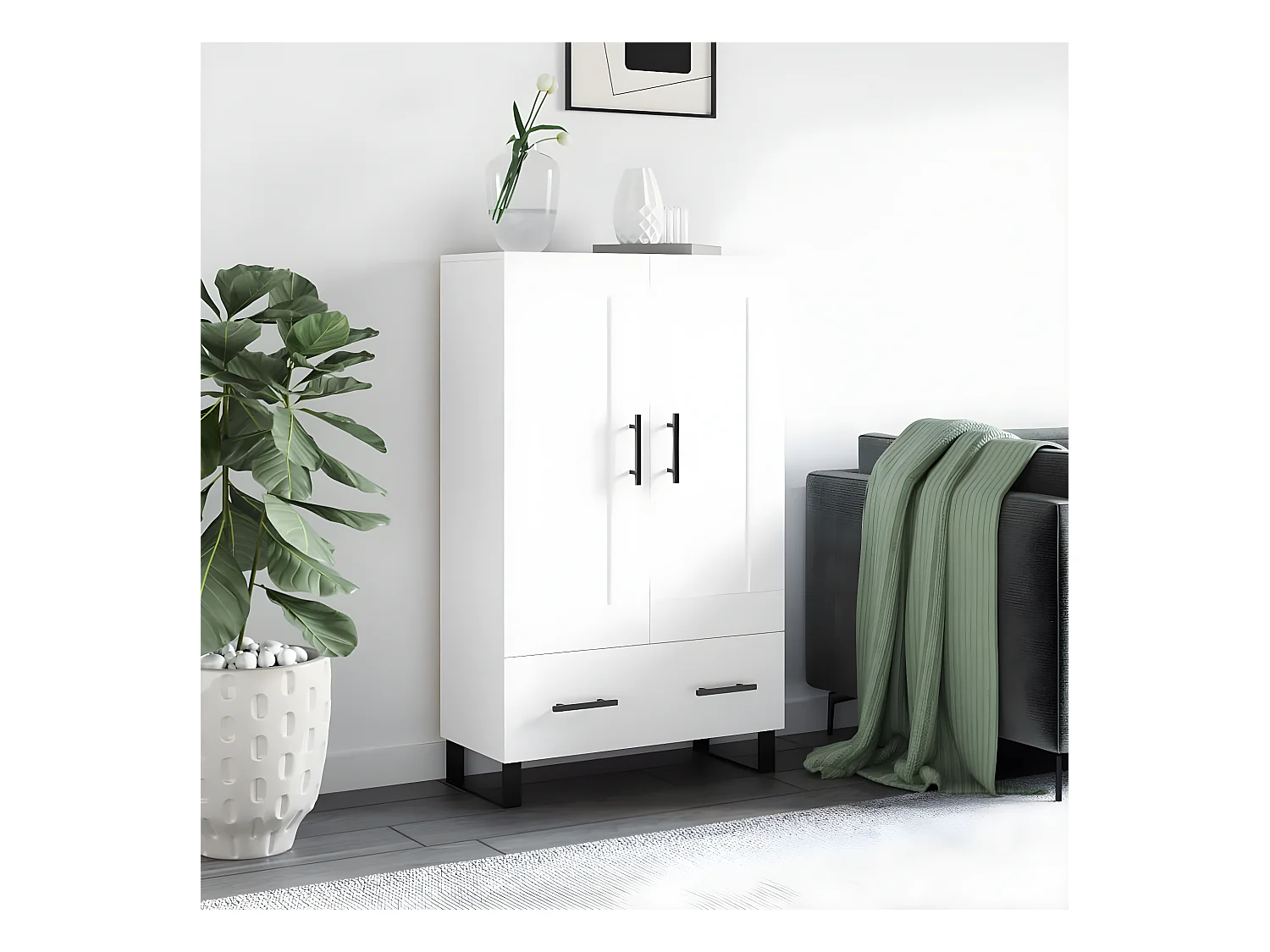 Credenza alta bianca 69,5x31x115 cm in derivati del legno
