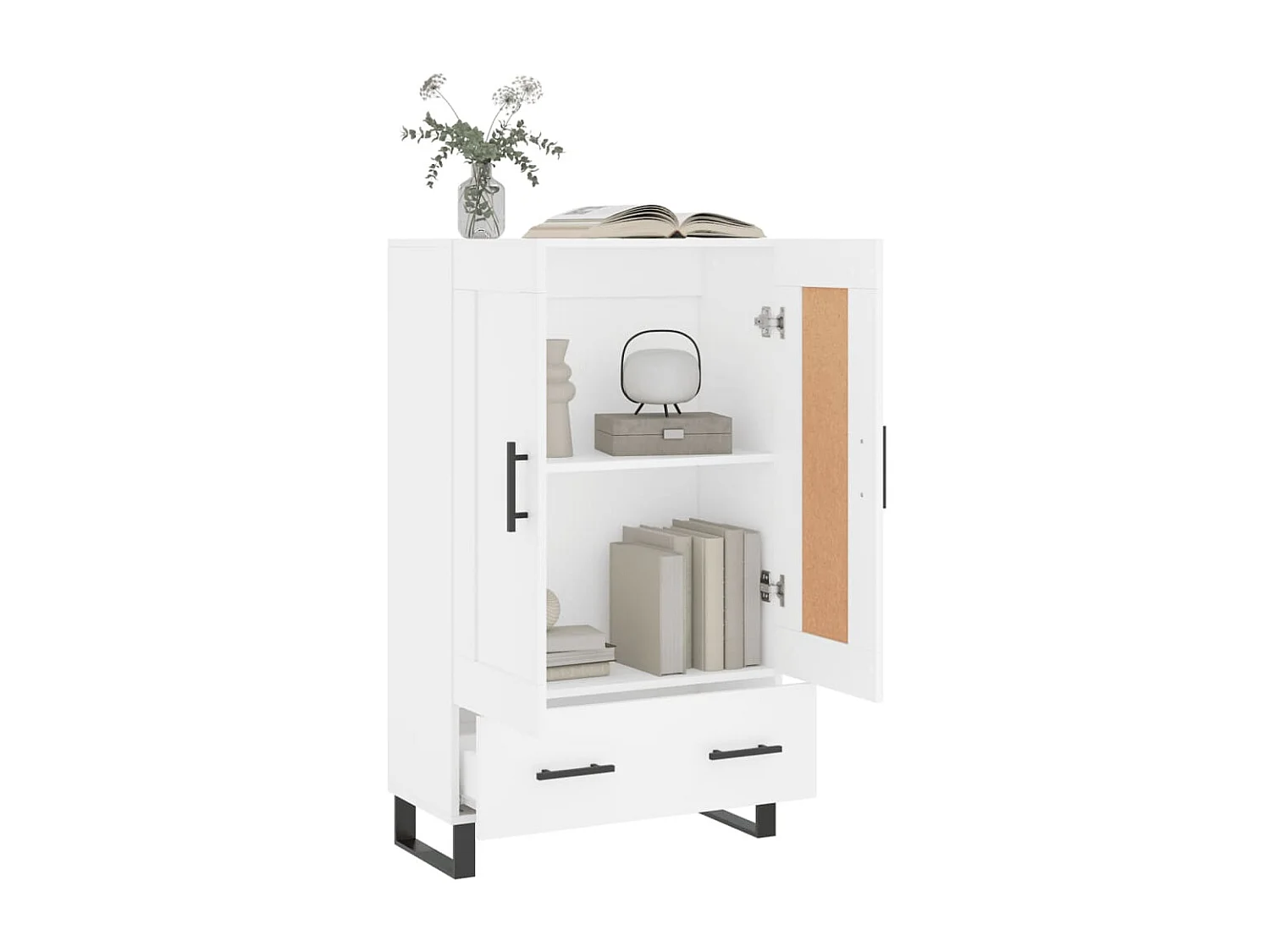 Credenza alta bianca 69,5x31x115 cm in derivati del legno