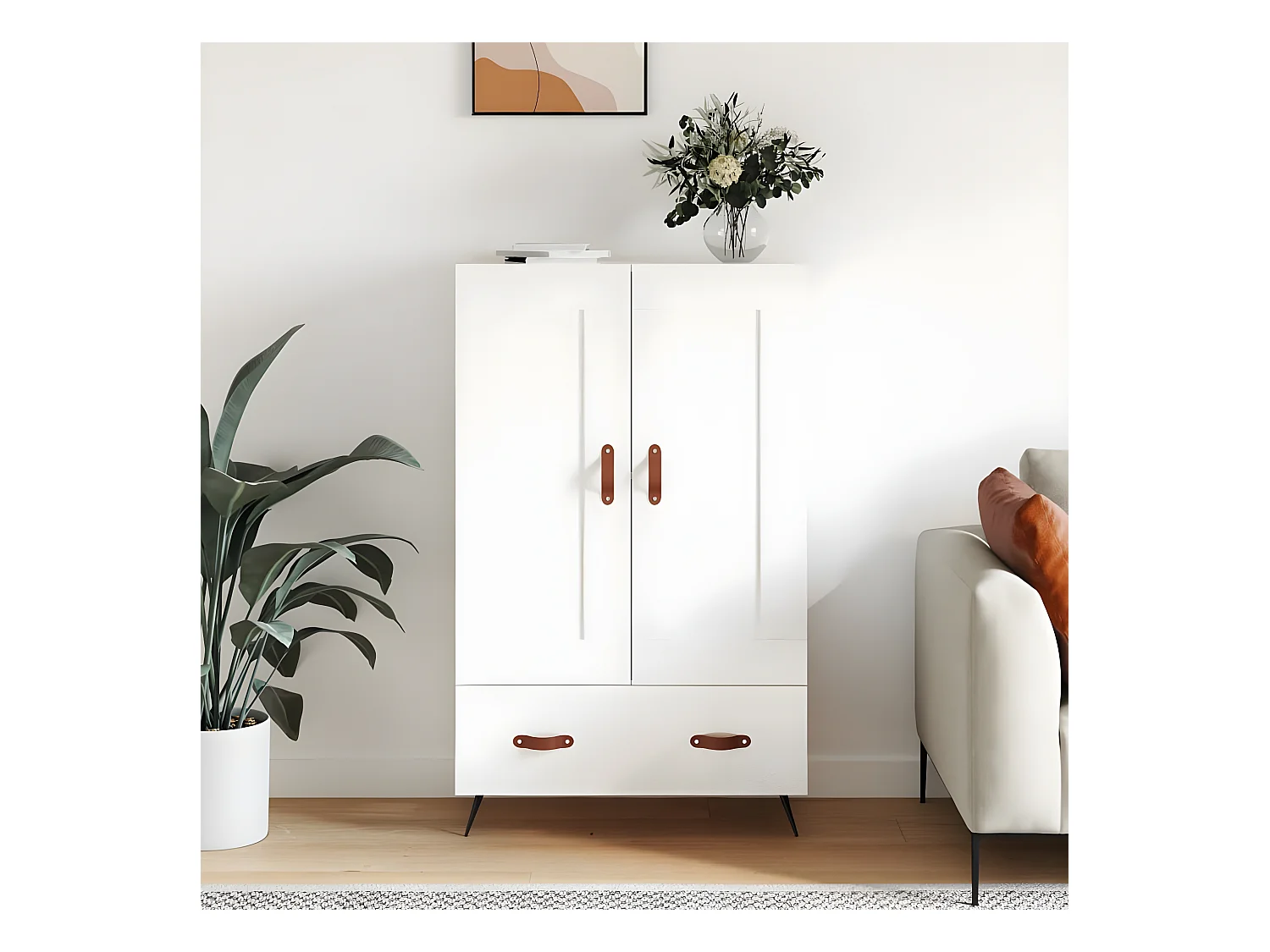 Buffet haut blanc brillant 69,5x31x115 cm bois d'ingénierie