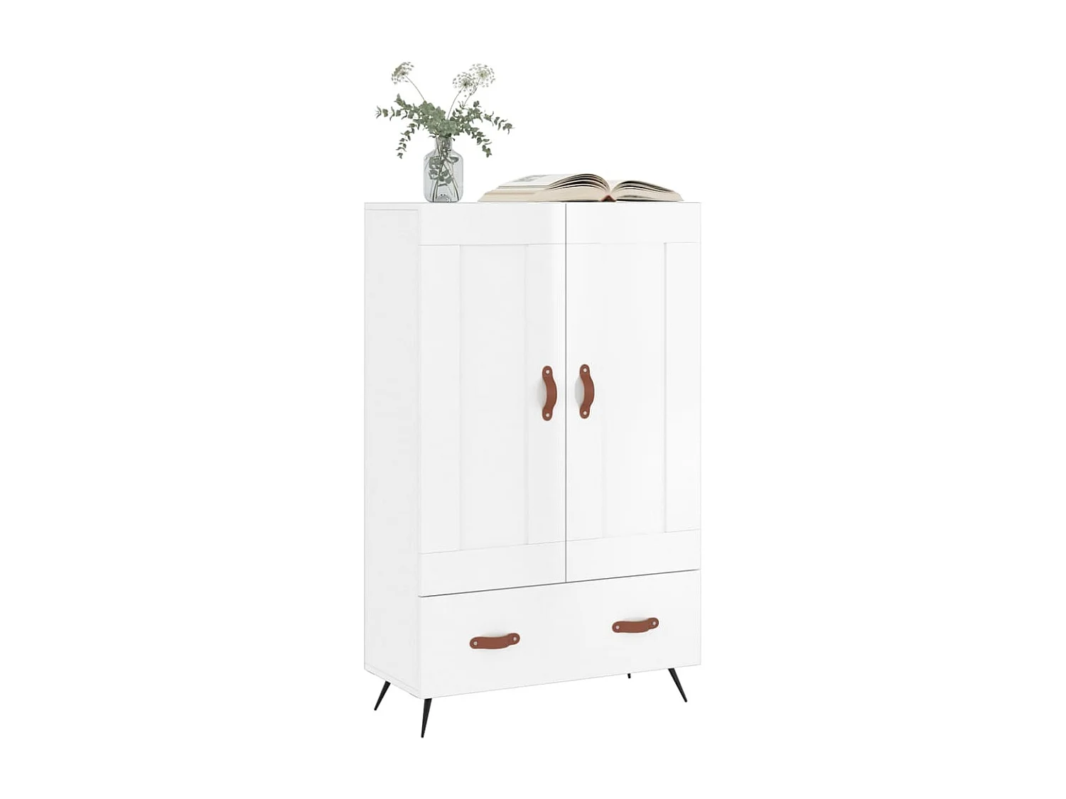 Buffet haut blanc brillant 69,5x31x115 cm bois d'ingénierie