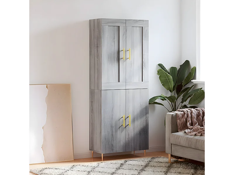 Aparador alto Sonoma gris 69,5x34x180 cm madera contrachapada