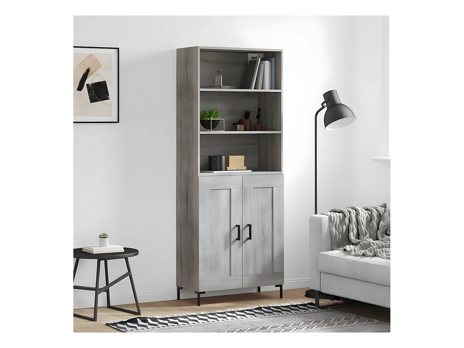 Credenza alta Sonoma grigia 69,5x34x180 cm MDF