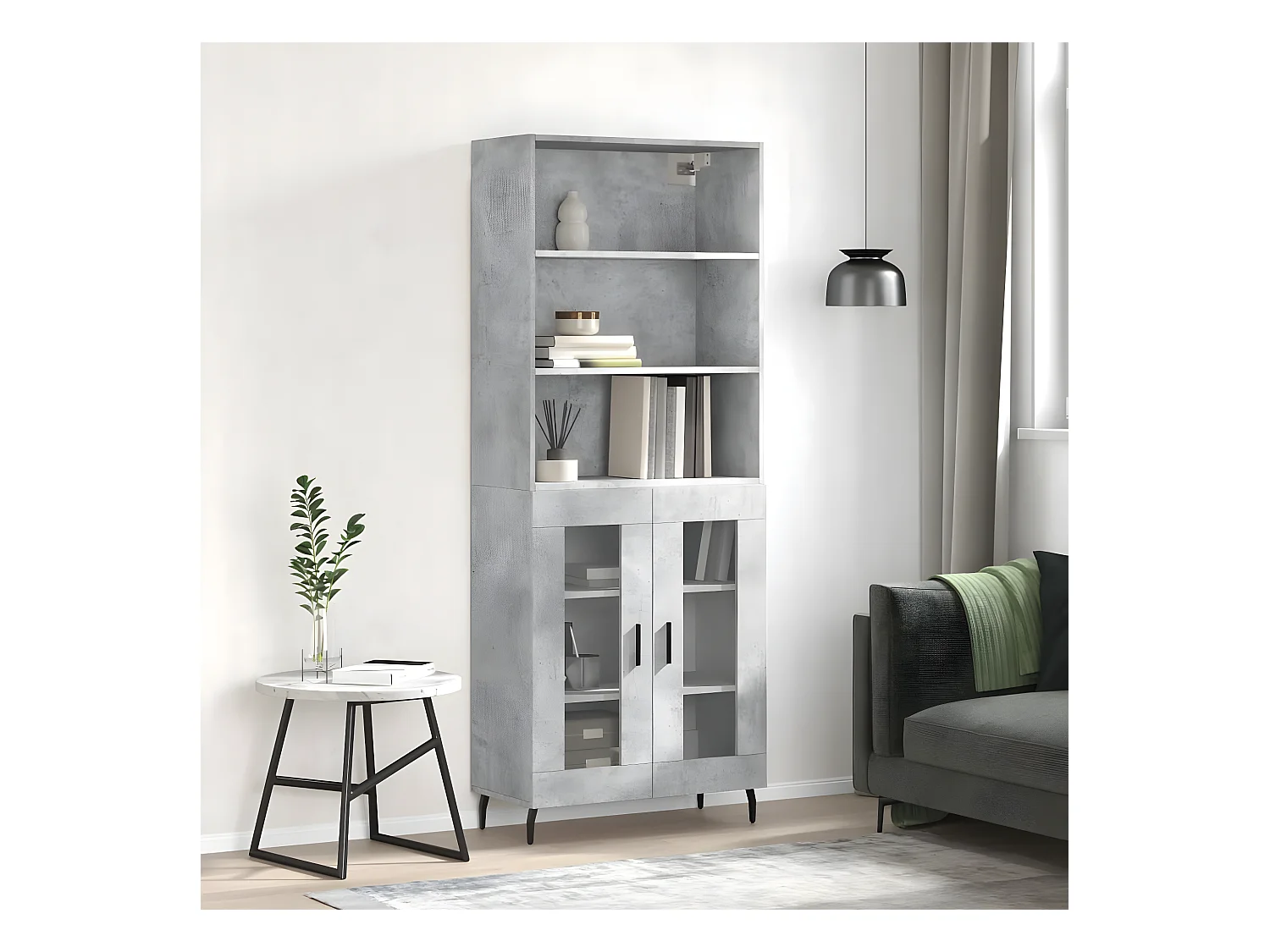 Buffet haut Gris béton 69,5x34x180 cm Bois d'ingénierie