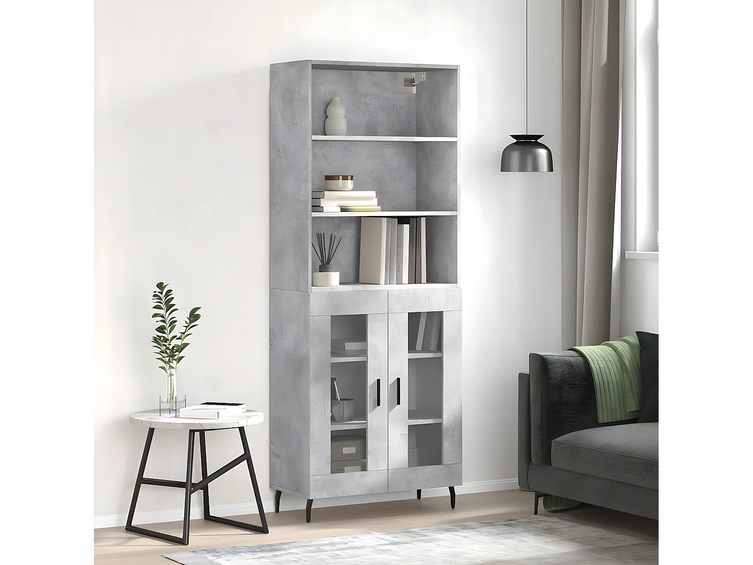 Credenza alta Grigio cemento 69,5x34x180 cm MDF