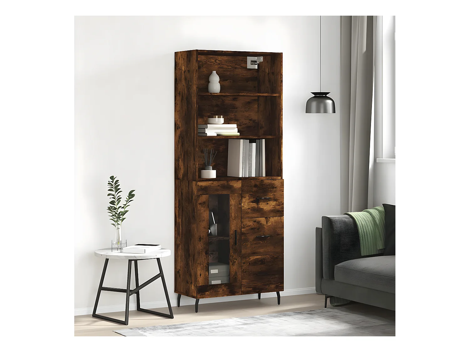 Buffet haut Chêne fumé 69,5x34x180 cm Bois d'ingénierie