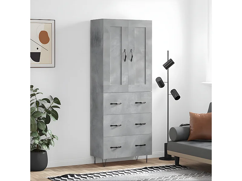 Credenza alta Grigio cemento 69,5x34x180 cm MDF