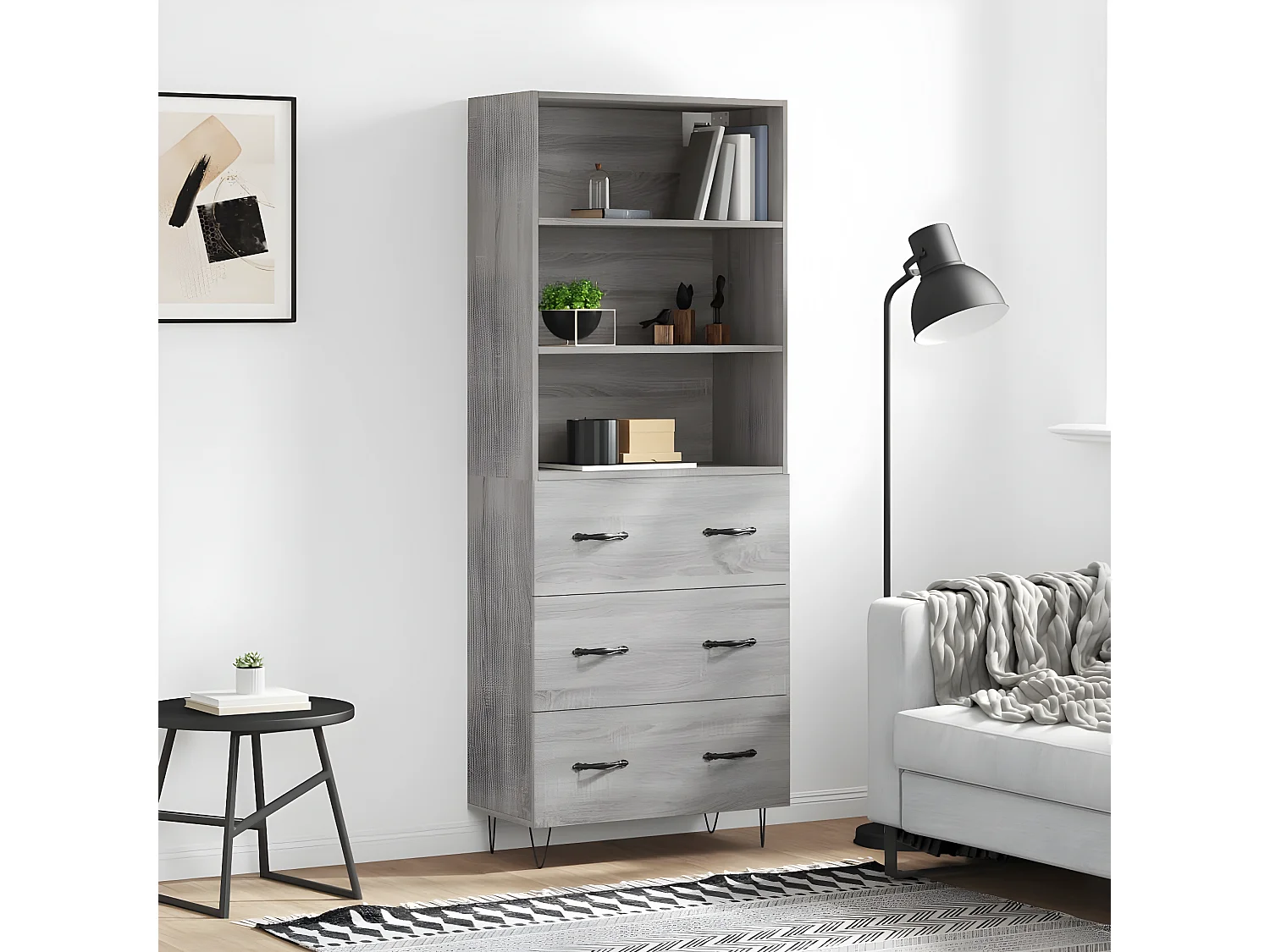 Aparador alto Sonoma gris 69,5x34x180 cm madera contrachapada