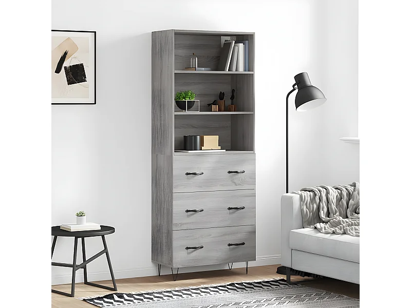Credenza alta Sonoma grigia 69,5x34x180 cm MDF