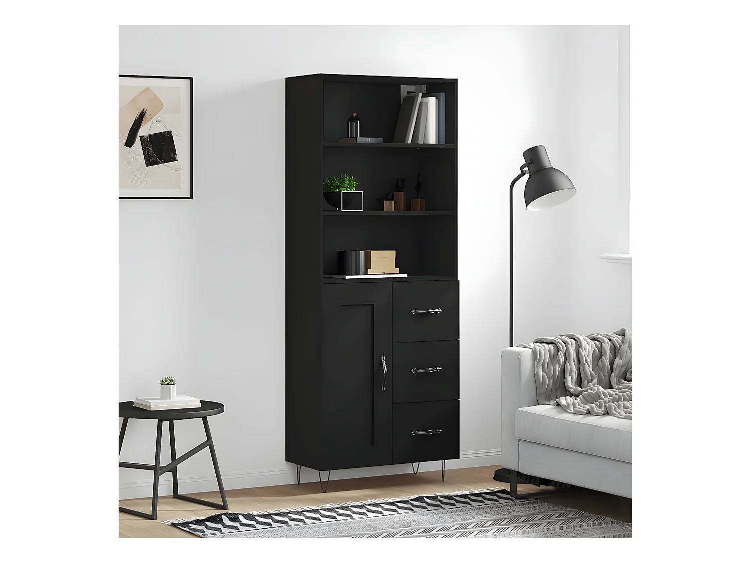 Credenza alta Nera 69,5x34x180 cm MDF
