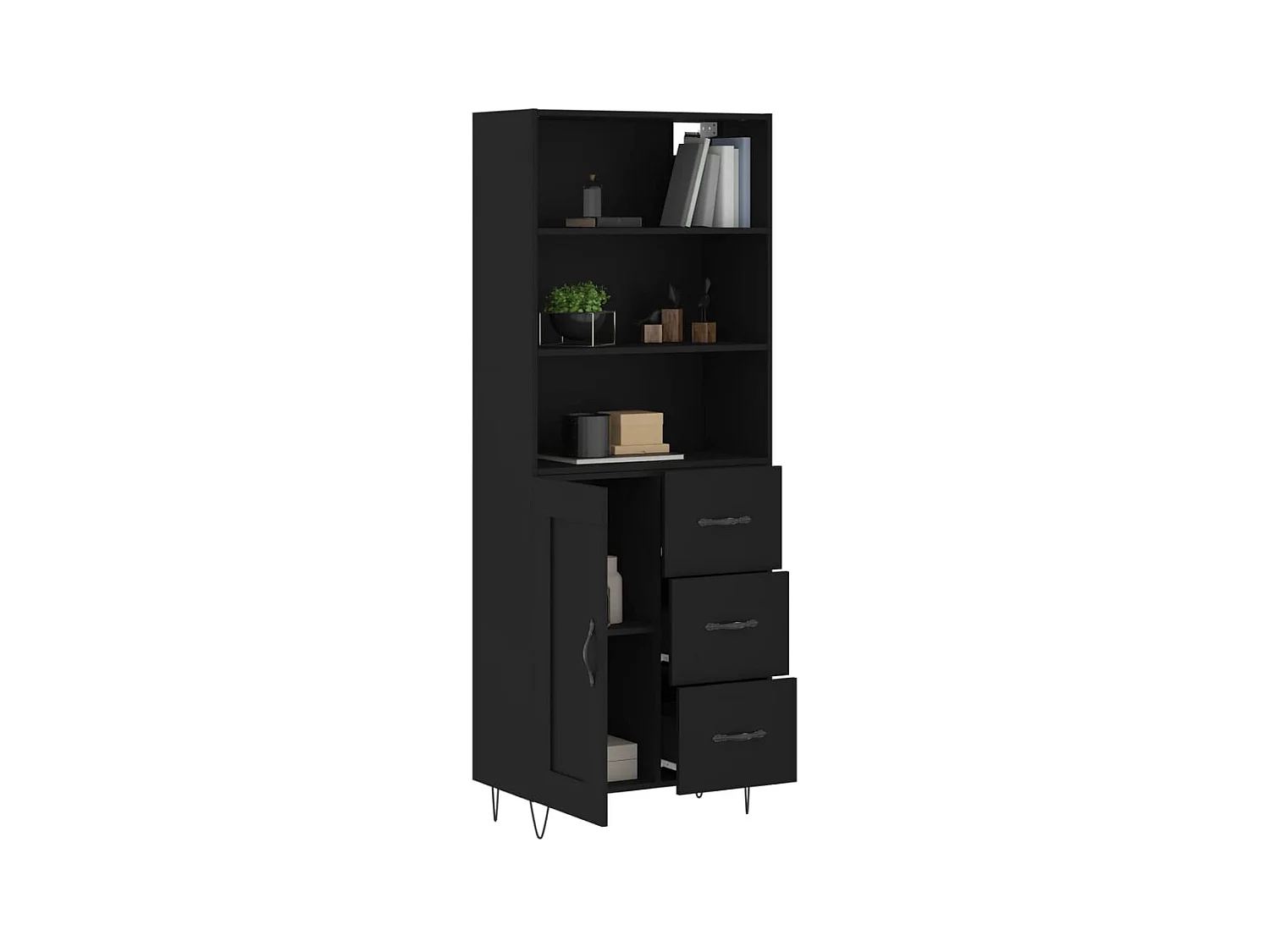 Hoog dressoir Zwart 69,5x34x180 cm Bewerkt hout