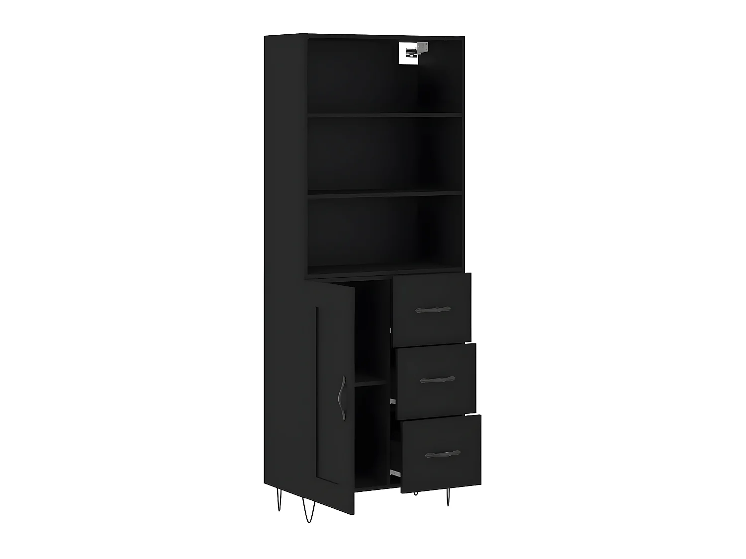 Hoog dressoir Zwart 69,5x34x180 cm Bewerkt hout