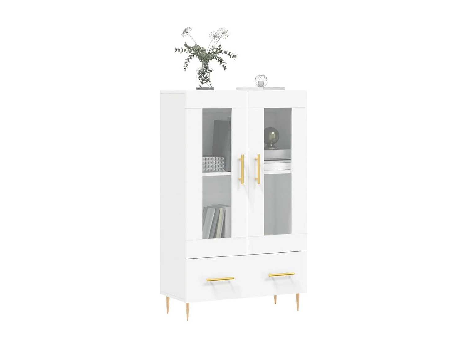 Aparador alto branco 69,5x31x115 cm madeira trabalhada