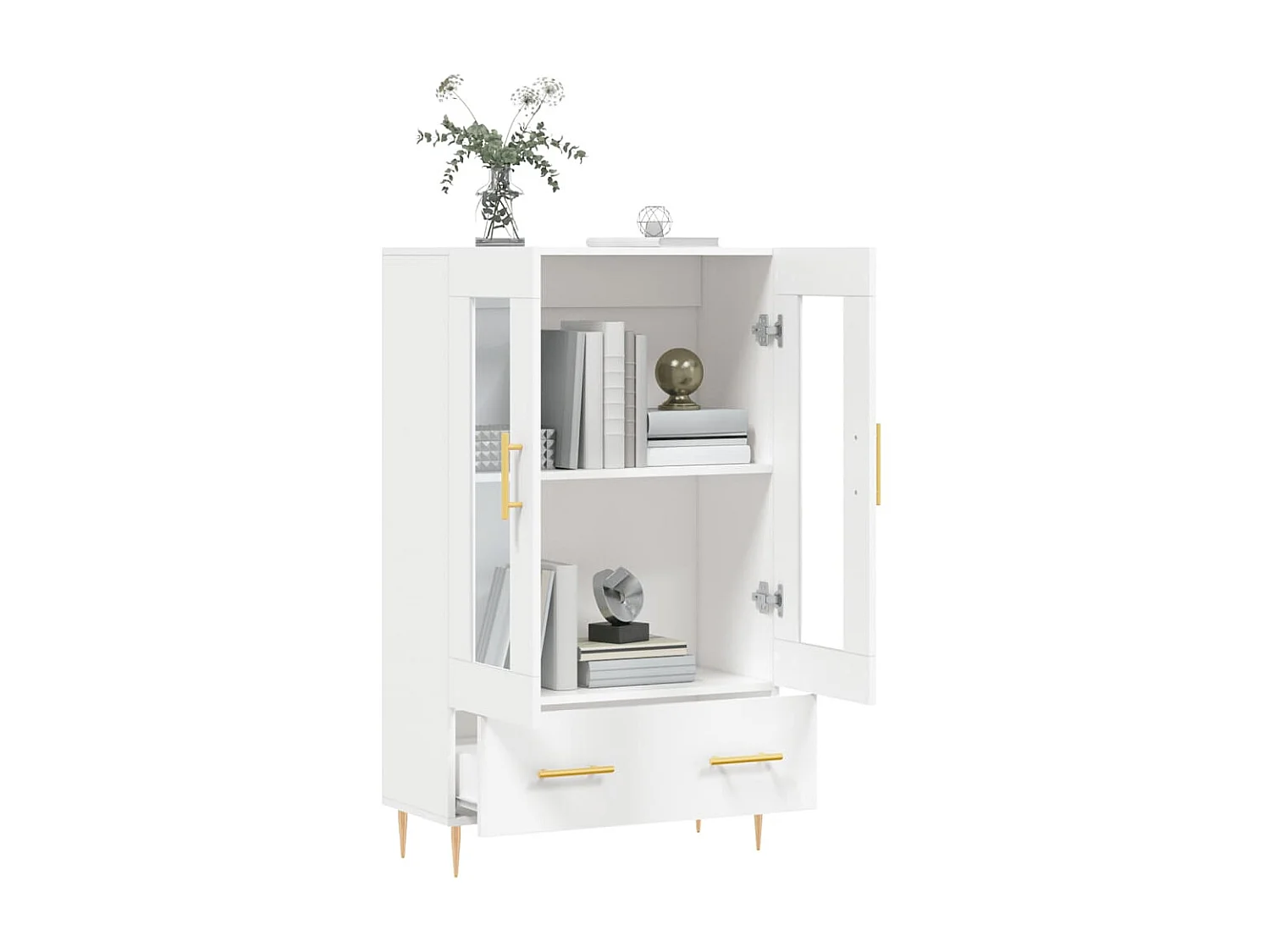 Aparador alto branco 69,5x31x115 cm madeira trabalhada