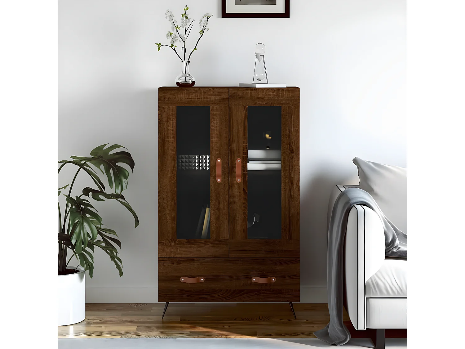 Buffet haut chêne marron 69,5x31x115 cm bois d'ingénierie