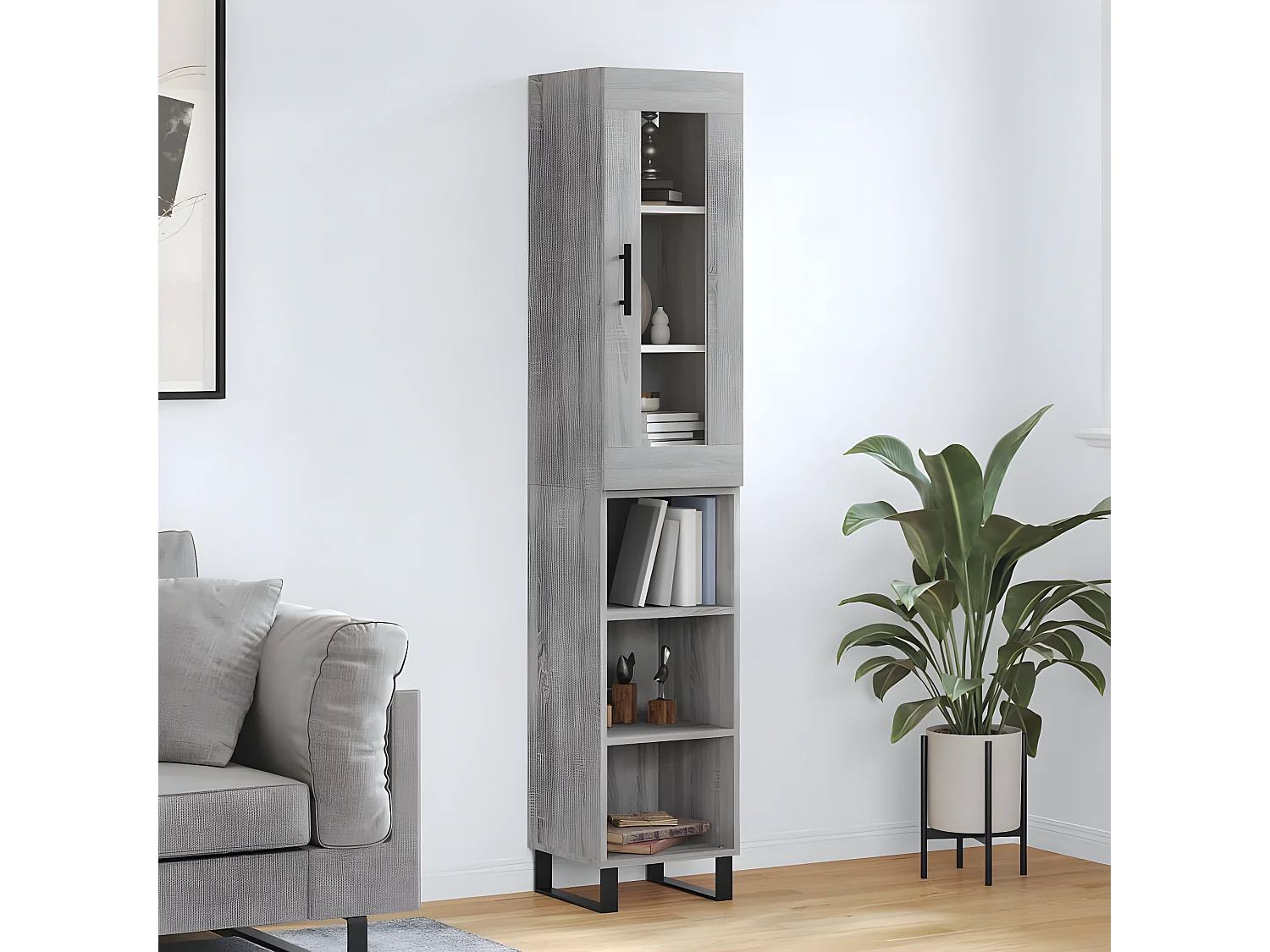 Sonoma hohes Sideboard grau 34,5x34x180 cm Holzwerkstoff