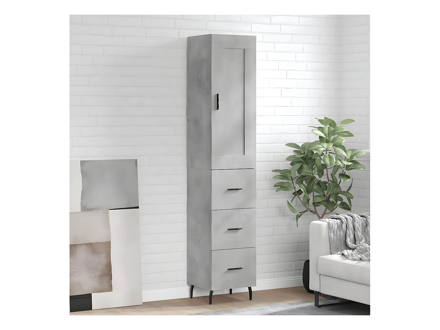 Aparador alto Gris hormigón 34,5x34x180 cm Madera contrachapada