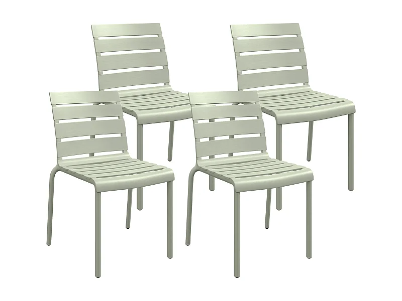 Lot de 4 chaises de jardin empilables avec assise et dossier à lattes vert